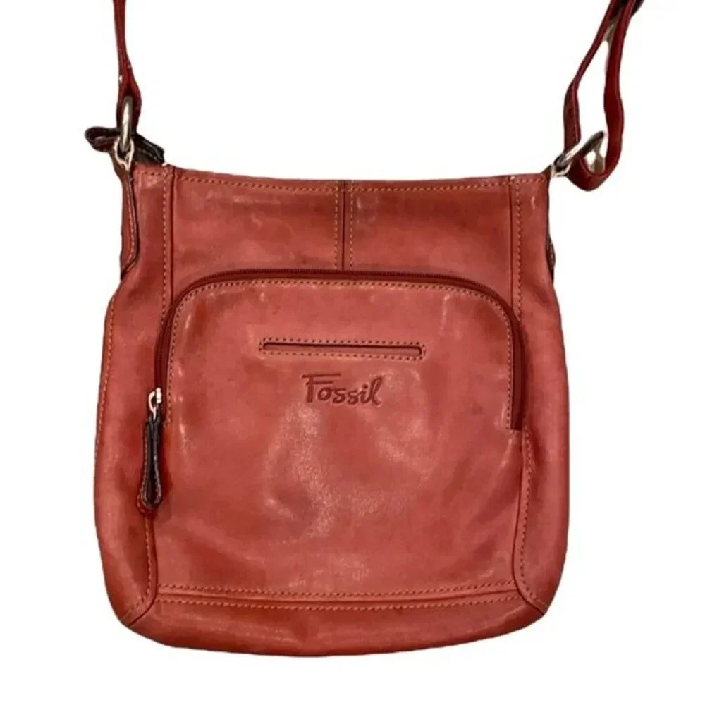 Fossil red leather crossbody bag